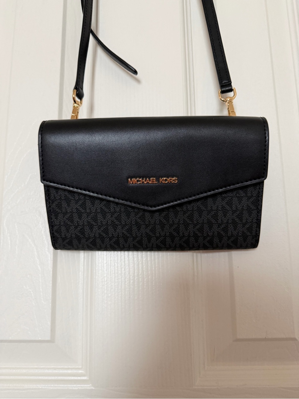 Michael Kors Black Signature MK Crossbody with Gold Hardware